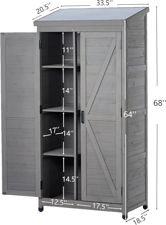 Wooden Outdoor Storage Cabinet, Outdoor Bar Table Cabinet with Storage, Outdoor Buffet Sideboard Cabinets for Patio, Garden, Potting Bench, Bar Table, Balcony (Tall - Grey)