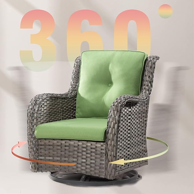 Outdoor Swivel Rocker Wicker Chair, High Back Swivel Patio Chairs Wicker Furniture, 1PC Rattan Swivel Rocking Chair with OIefin Cushions(Mixed Grey/Green)