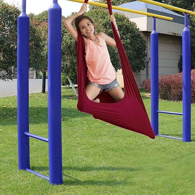 Sensory Swing for adults Indoor kids Therapy Swing Soothing Calming Snuggle Hammock durable strong fabric swing Excellent stretchability Includes Hanging Hardware ( Color : Wine red , Size : 1M x 2.8M