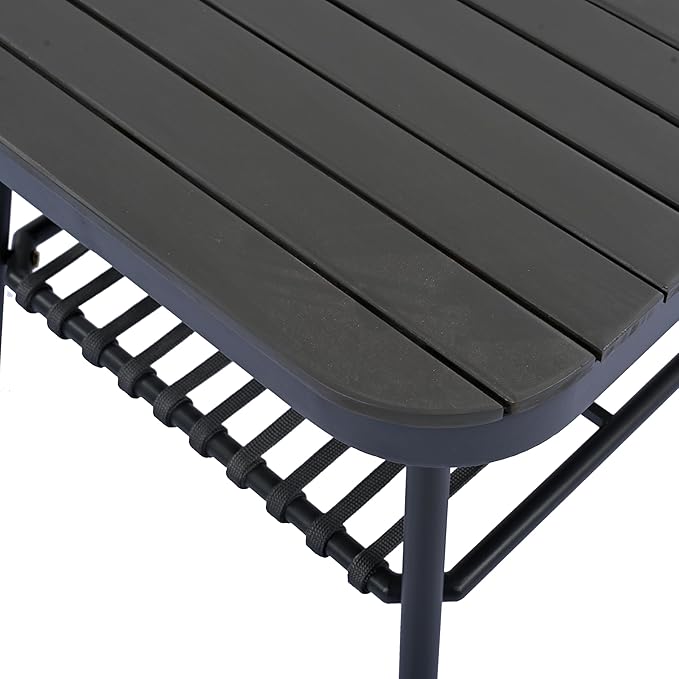 Montary 4-Piece U-Shaped Outdoor Patio Conversation Set - Metal Chairs with Woven Rope Design, Includes Acacia Coffee Table & Thick Cushions for Garden,Poolside, Balcony, Backyard (Gray)