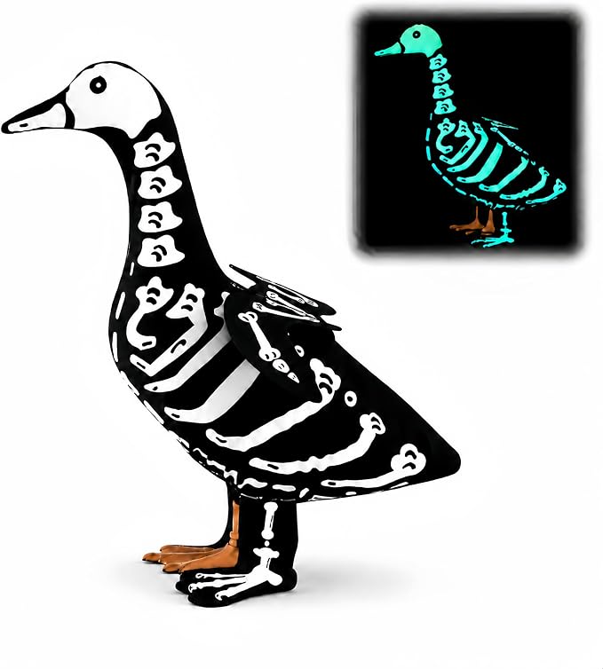 Halloween Porch Goose Outfits Skeleton Costume for 23'' 17" Cement Porch Goose Statue Skeleton Clothes Accessories for Halloween Outdoor Patio Yard Lawn Decoration (17")