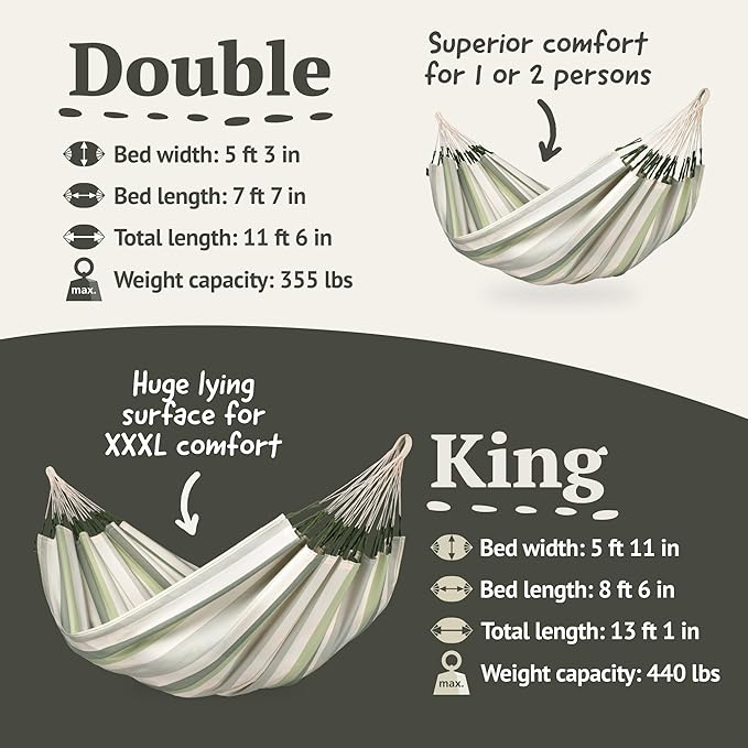 LA SIESTA Brisa Classic Hammock, Handmade, Weather-Resistant, Tear-Resistant Hammock for Indoor & Outdoor Relaxation, Size-Double - Cedar
