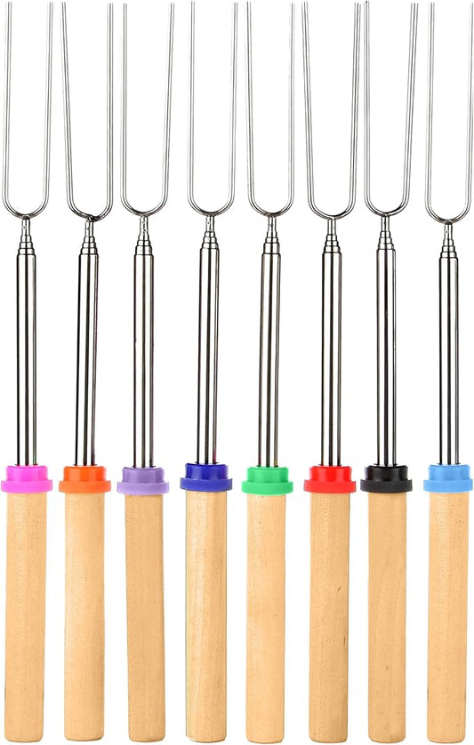 BEARCLAW Smores Sticks for Fire Pit - Accessories for Campfire Marshmallow Roasting Sticks Smores Kit Outdoor-Smore Skewers Hot Dog Fork For Outside, Camping Essentials Bonfire Gear Long 32" 8 Pack