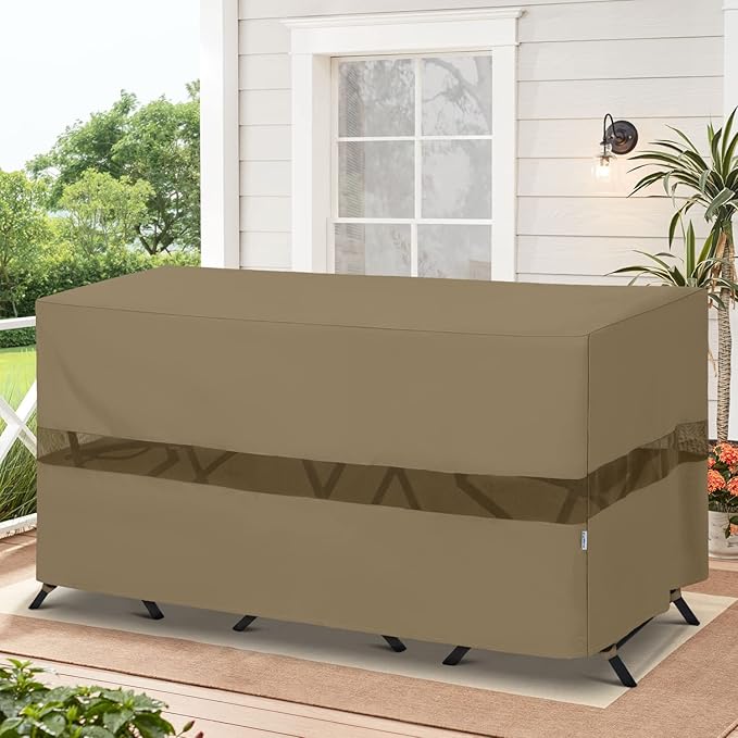 SunPatio Outdoor Bar Set Cover 69 Inch, Heavy Duty Waterproof Bistro Table Cover for 3-Piece Table and Chairs, All Weather Protection Furniture Protector with Air Vent, 69" W x 32" D x 30" H, Taupe