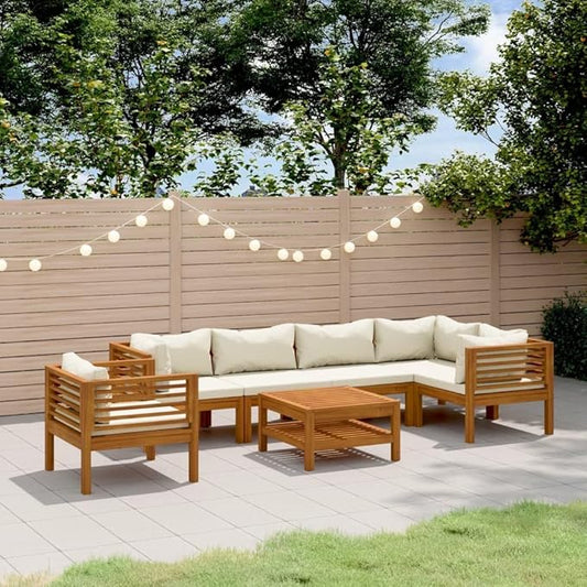 7 Piece Patio Lounge Set, Outdoor Dining Sets Front Porch Furniture Porch Furniture Set Patio Conversation Set for Negotiation Area Poolside Piazza with Cream Cushion Solid Acacia Wood