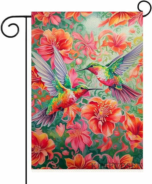 Vibrant Hummingbird Floral Garden Flag 12x18 Inch Double Sided Spring Summer Outdoor Yard Flag for Patio Porch Lawn Farmhouse