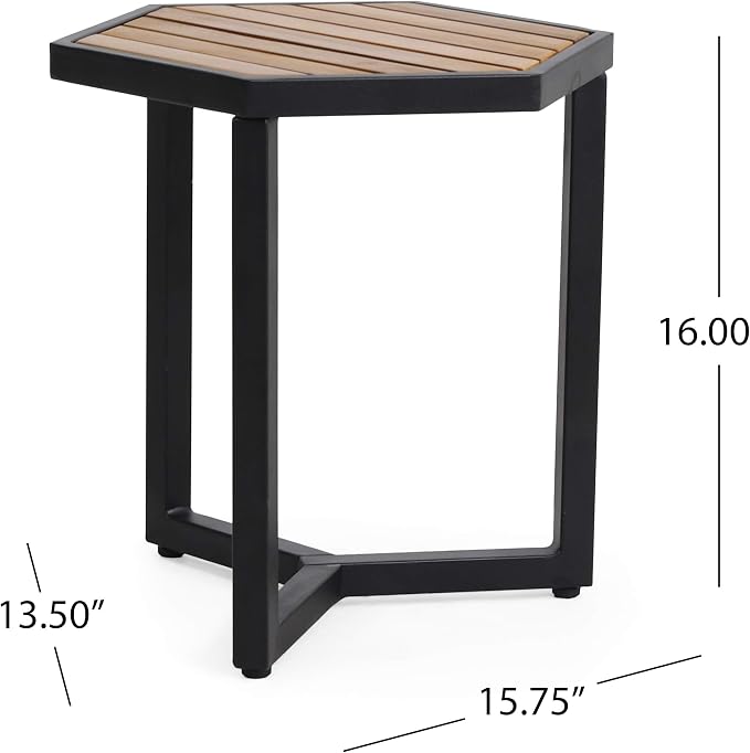 Christopher Knight Home END Table, Black Metal + Teak