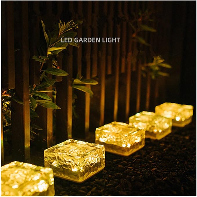 Outdoor 4 Pack Ice Cube Bricks Rocks Lights Solar Powered LED In Ground Pathways Patio Yard Garden Glow Lights Decor