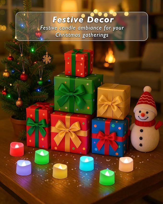 Raycare 24 Pack 7-Color Changing Battery Operated Tea Lights, 200+Hour Electric Flameless Candles, Realistic Votive LED Tea Lights for Wedding Party Halloween Thanksgiving Christmas Decorations