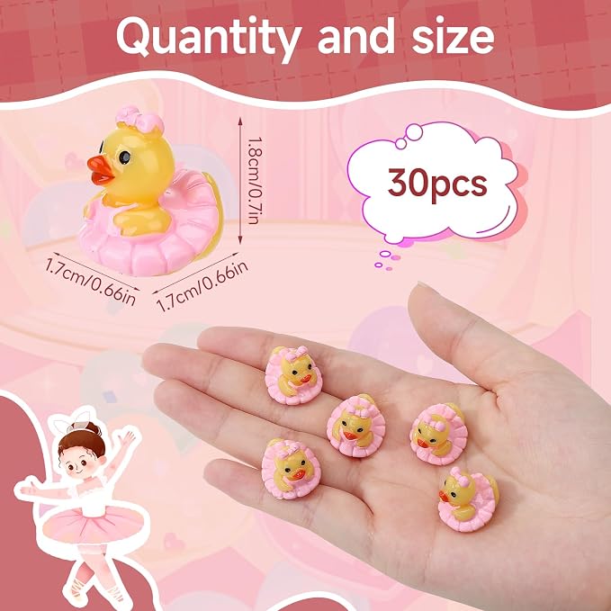 30 Pcs Ballet Ducks, Mini Ballet Resin Ducks Bulk, Fun Printed Toy Figures for Birthday Party Favors, Themed Decor, Kids Gift Collection (Pink Ballet Dancer)