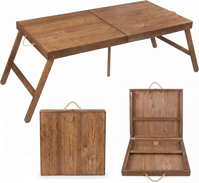 Novabright Foldable Boho Wooden Picnic Table 48x24 Inch Portable Low Picnic Table for Outdoor Indoor Floor Seating Beach Wedding Garden Camping BBQ Backyard