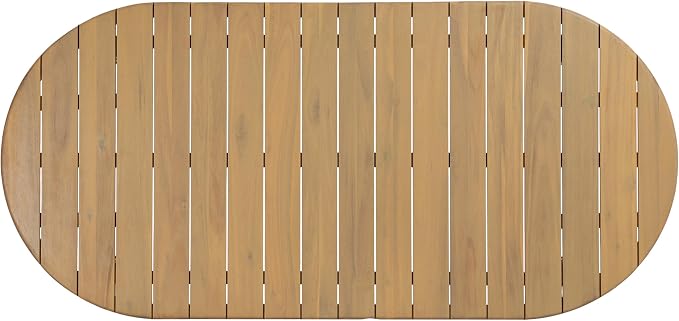 Christopher Knight Home Lisa 7 Piece Dining Table Set For 6, Outdoor Dining Set With Oval Patio Table And Armless Chairs, Acacia Wood Dining Chairs Set With Rope-Woven Backrests, Light Teak+Teak+Beige