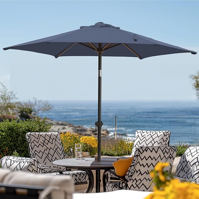 wikiwiki 7.5 FT Patio Umbrellas Outdoor Table Market Umbrella with Push Button Tilt/Crank, 6 Sturdy Ribs, Fade Resistant Waterproof POLYESTER DTY Canopy for Garden, Lawn, Deck, Backyard & Pool, Navy