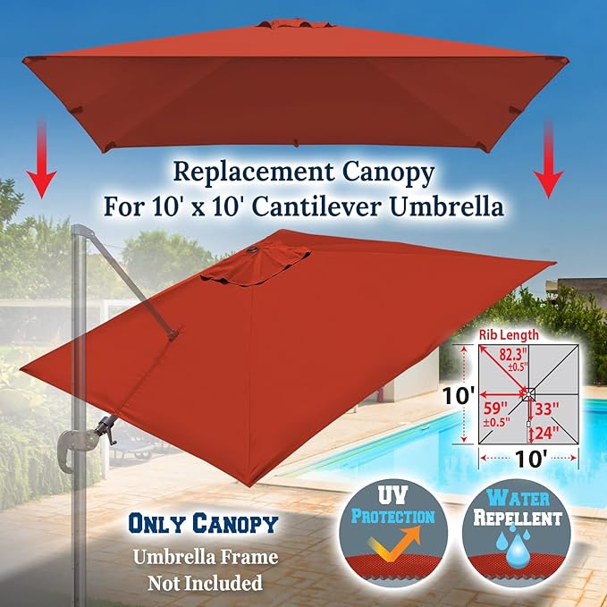 BenefitUSA Outdoor Canopy Top Cover Only Replacement Canopy for 10'x10' ROME Cantilever Patio Umbrella (Canopy Only)