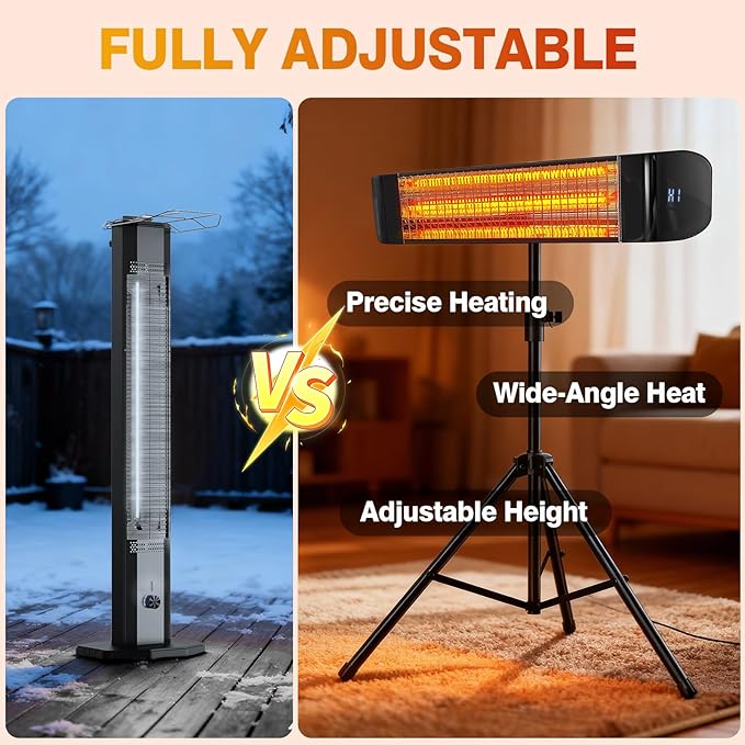 Paraheeter Electric Outdoor Heater, Infrared Patio Heater for Outdoor/Indoor Use, Wall Mounted/Ceiling/Tripod Infrared Heater Outdoor, 1500W Electric Patio Heater, CSA certificate.