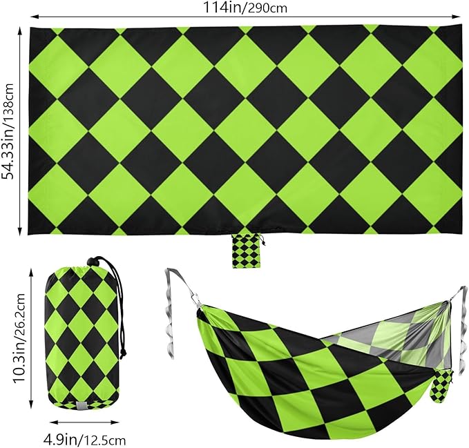 Buffalo Plaid Yellow Green Black 330lb Capacity Outdoor Hammock with Tree Straps Hanging Hammock for Outside Patio Backyard Poolside hamaca con Base para adultos