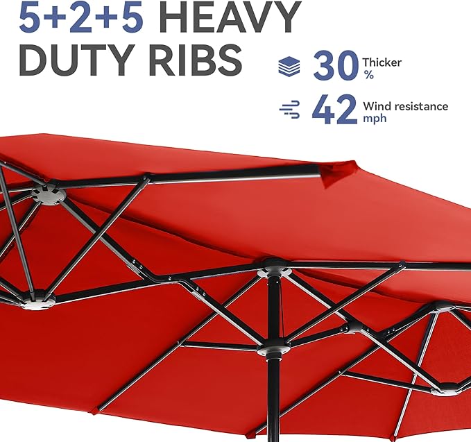 GREEN PARTY 13ft Rectangle Patio Umbrella, Double Sided Outdoor Table Umbrella with Crank & 1.5" Pole, Large Market Umbrella for Poolside Garden Deck Backyard, Orange Red