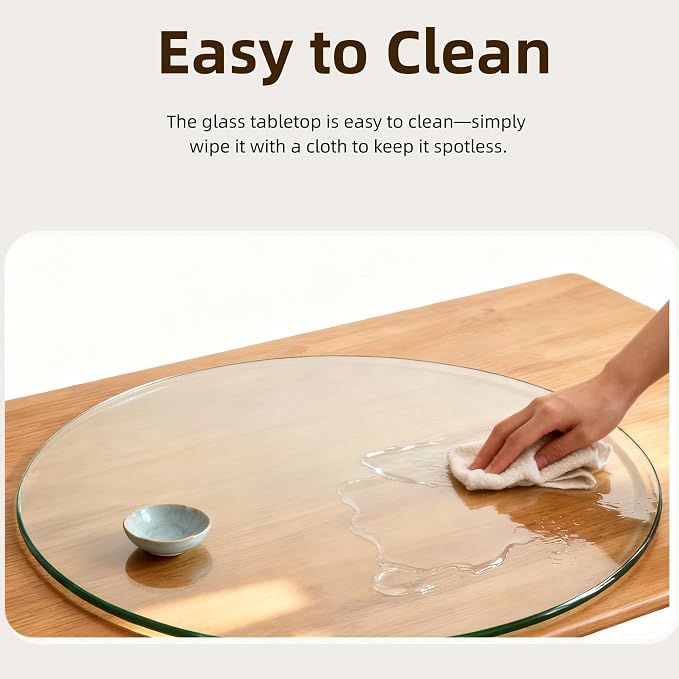 Meihua Glass Table Top, 24 Inch Round 1/4" Thick Flat Polished Edge, Clear Tempered Glass Surface Protector, Multipurpose for Dining Table, Patio, Coffee and End Table