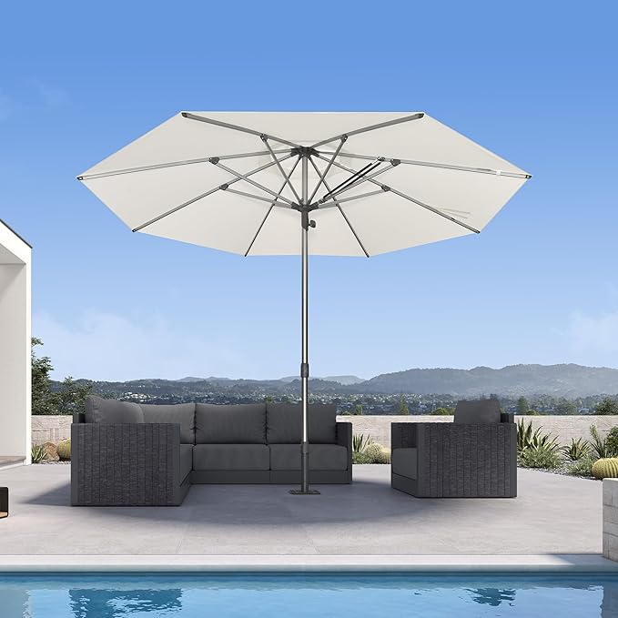 PURPLE LEAF 11.5 FT Commercial Round Patio Umbrella Semi Auto Heavy Duty 1.9" Aluminum Pole Wind Resistant Ribs for Restaurant Cafe Hotel Procurement Business Hospitality Suppliers Poolside Garden White