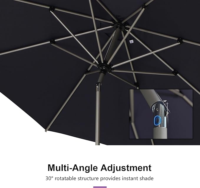 PURPLE LEAF 8' Round Patio Umbrella with Tilt Adjustment, Outdoor Table Umbrella Champagne Aluminum Frame, Market Umbrella Pool Umbrella for Deck Garden, Patio, or Poolside
