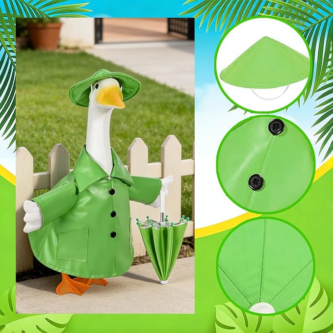 STONESTAR Raincoat Porch Goose Outfits with Umbrella Hat, Goose Spring Outfit Lawn Goose Raincoat Clothes Costume Fits 23" Geese Statue, Summer Garden Lawn Patio Yard Outdoor Decor (Raincoat-Green)