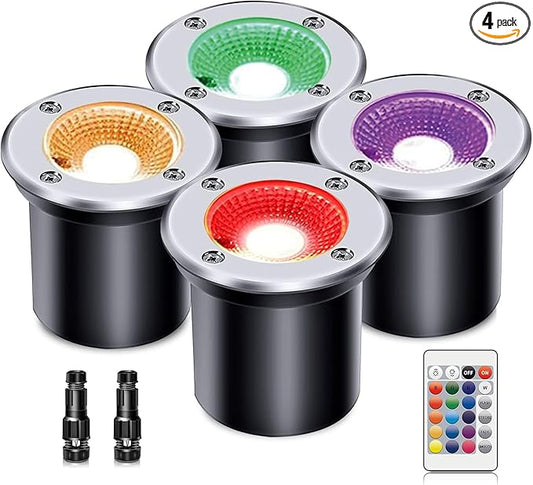 4 Pack 3w 12v Low Voltage In-ground Lights LED Landscape Light Waterproof IP67 Pathway Lights Outdoor spotlights Trees Flags for Garden,Yard,Tree (RGB)