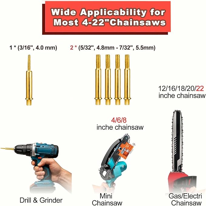 Chainsaw Sharpener Jig with 5 High Hardness Titanium Plated Diamond Bits & Carry Bag, Hand Crank Portable Sharpening Kit Tool Accessories for 4" - 22" Chain Saw Sharpening