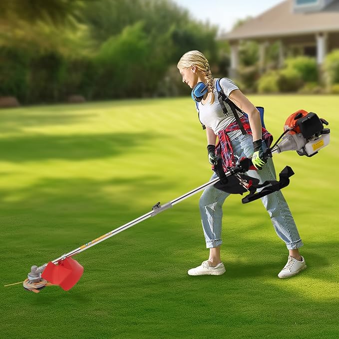 43CC Weed Eater Gas Powered, 2 Stroke Weed Wacker Gas, 1.25Kw Brush Cutter with 2 Blade Heads, Lawn Edger for Garden and Yard, Gas Trimmer with Grass Baffle 8500R/Min (43CC 2 Stroke)