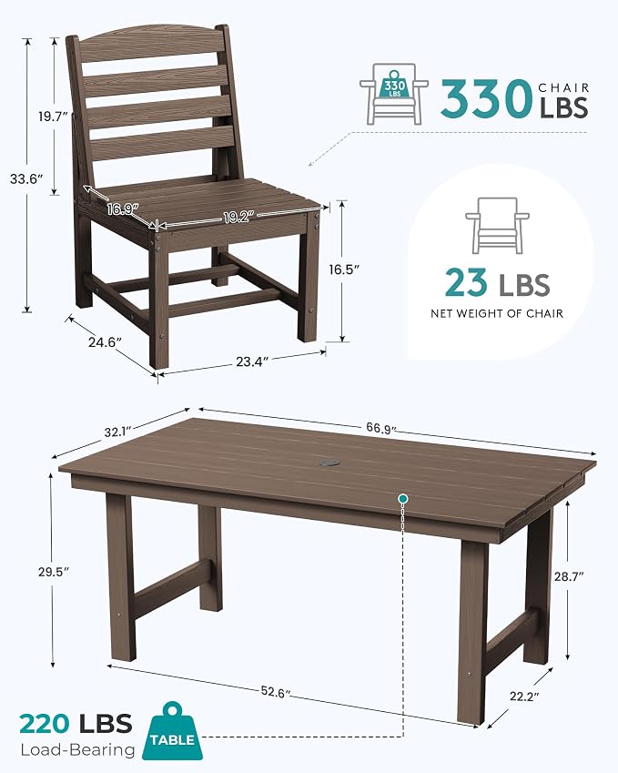 SERWALL All Weather Armless Outdoor Dining Chair Set of 2, Coffee | Armless Dining Chairs built to last with 330 lb capacity. Compact 24.6"Dx19.3"Wx33.6"H. Weatherproof & easy to clean.