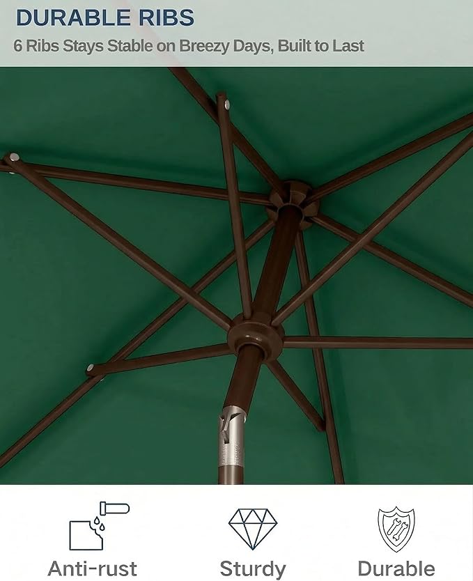 6.5x10FT Patio Umbrella, Outdoor Umbrella with Push Button Tilt and Crank, 8 Sturdy Ribs, UV Protection & Waterproof Market Umbrella for Pool, Backyard, Beach,Deck (Dark Green)
