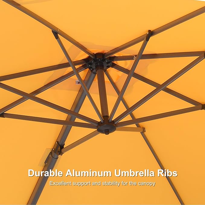 PURPLE LEAF 8' X 8' Patio Umbrella with Base for Pool 7' High Offset Outdoor Cantilever Umbrella Swimming Pool Umbrella with 360°Rotation for Poolside Yellow