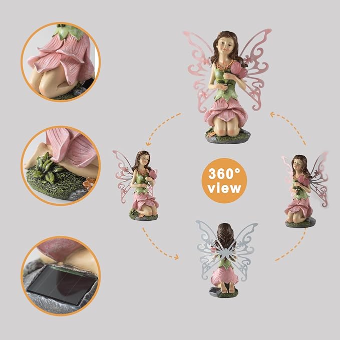 Suyorpe Fairy Decor, Solar Outdoor Statue, Accessories for Fairy Garden Gifts - Resin Figurine for Patio Yard Lawn, Size 8.35 x 4.92 x 10.82 inches