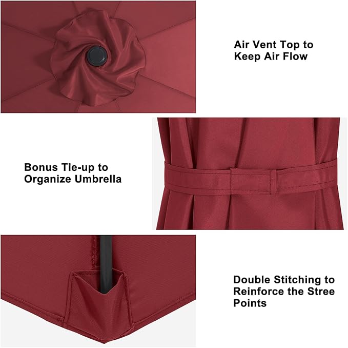 MASTERCANOPY Patio Umbrella 9 ft Replacement Canopy for 8 Ribs-Burgundy Canopy Only
