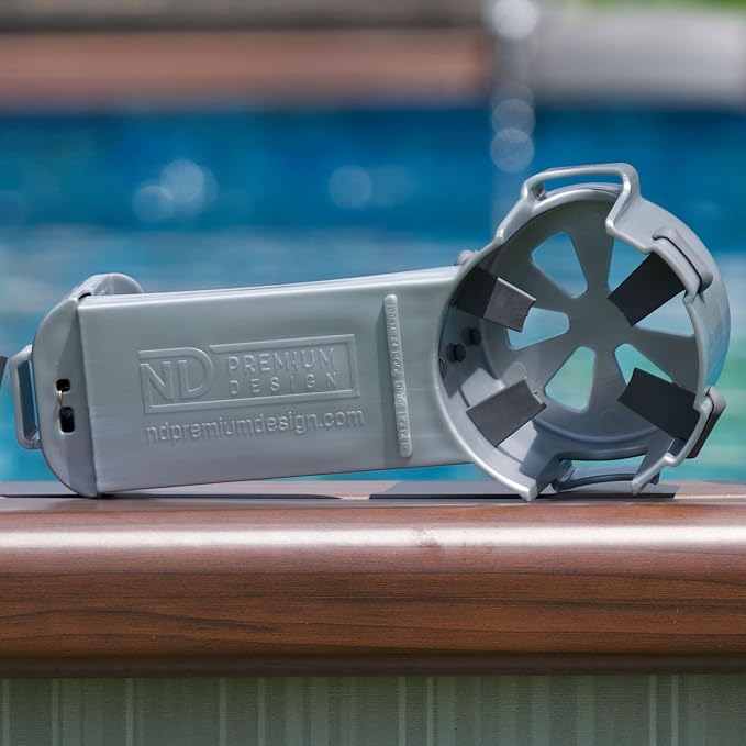 2-Pack Poolside Cup Holders for Square-Top Above Ground Pools, Adjustable Fit for Wide Edges, Non-Slip Silicone Grips, Fits Tumblers & Drink Bottles, Use on Deck, Boat & Patio, Silver Grey