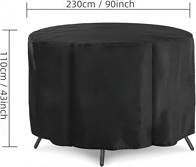 Round Patio Furniture Cover, 90" Dia x 43" H Outdoor Waterproof Dustproof Heavy Duty Oxford Fabric Anti-Fading Storage Cover for Outside Table Chair Large Furniture