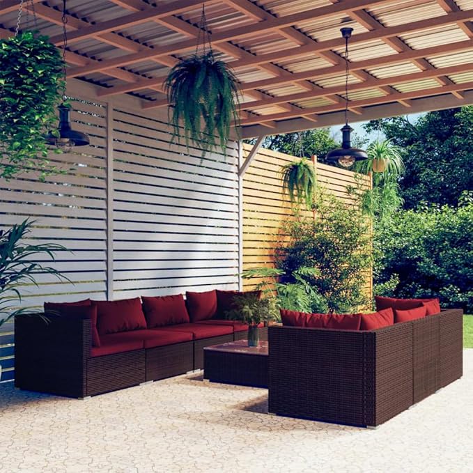 8 Piece Patio Lounge Set with Cushion, Piece Patio Set Outdoor Patio Sectional Furniture Conversation Sets Patio Lounge Set s Poly Rattan Brown