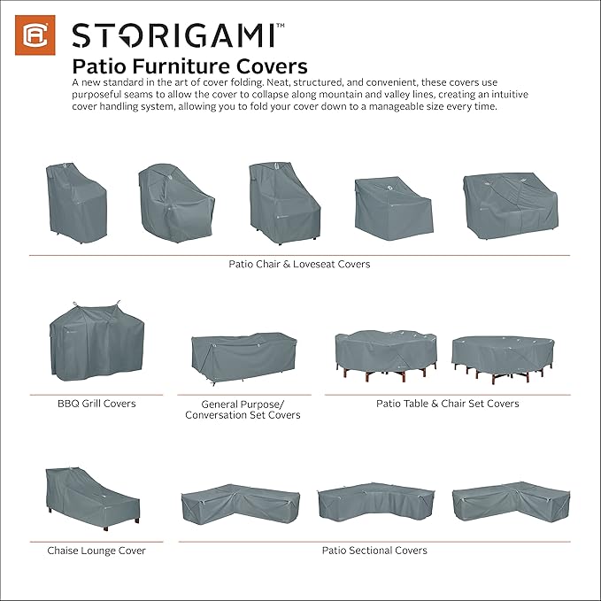 Classic Accessories Storigami Water-Resistant 58 Inch Easy Fold Loveseat Sofa Cover, Monument Grey, Patio Furniture Covers