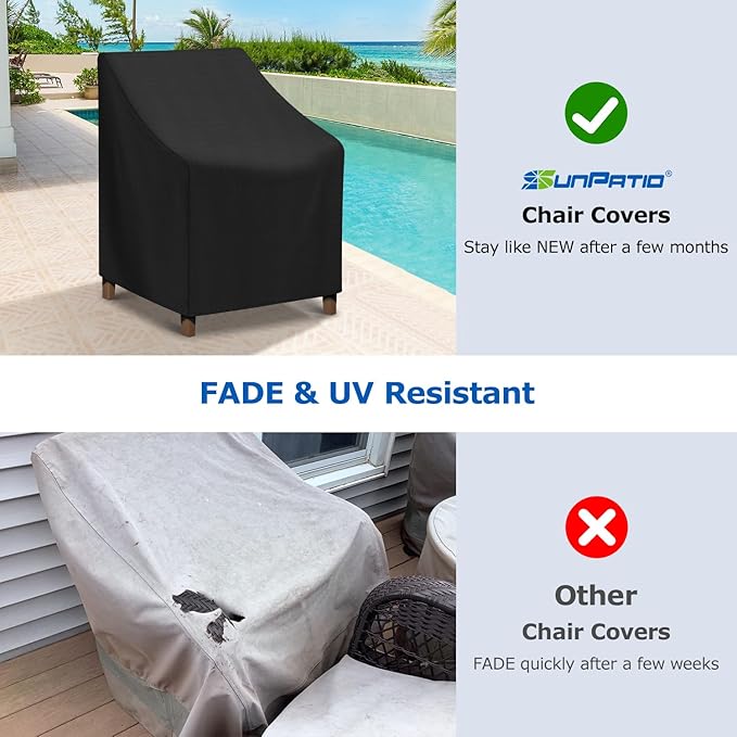 SunPatio Outdoor Dining Chair Covers Waterproof, Patio Chair Covers for Outdoor Furniture, Fade Resistant Lawn Furniture Covers, All Weather Protection, 2Pack - 27" W x 29" D x 35" H, Black