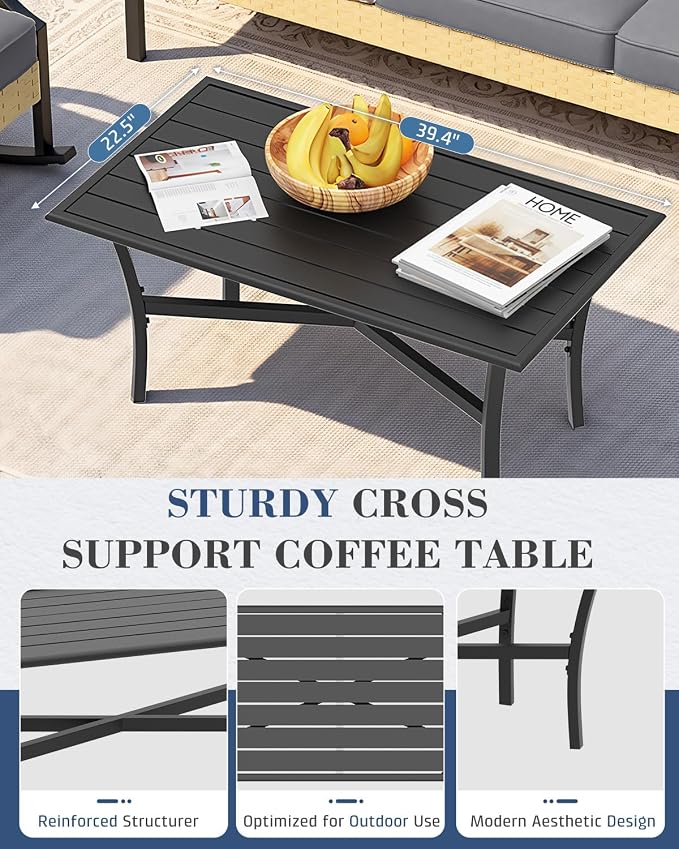 AECOJOY Patio Furniture Set, 4 Piece Rattan Conversation Set, Dark Gray | 3mm Rust-Resistant Steel, 5-Inch Cushions, 2 Rocking Chairs and Coffee Table for Porch, Garden, Lawn and Backyard