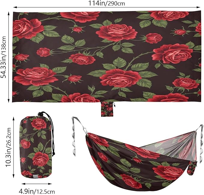 Hammocks for Outside Rose Flower Camping Hammock Portable Hammocks with Tree Straps and Carry Bag Camping Accessories for Hiking Beach Outdoor