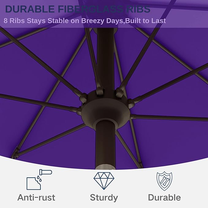 11FT Patio Umbrella, Outdoor Umbrella with with 8 Sturdy Fiberglass Ribs,Market Table Umbrella with Push Button Tilt and Crank,Suit for Backyard,Garden,Pool,Deck(Dark Purple)