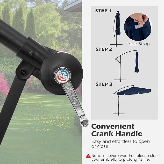 Tangkula 10FT Offset Hanging Umbrella with Cover, Patio Cantilever Umbrella w/ Easy Tilt Adjustment, Crank, Ruffled Edge, 8 Ribs, Sun-Protective Canopy, Heavy-Duty Outdoor Parasol for Pool Garden Deck (Navy)