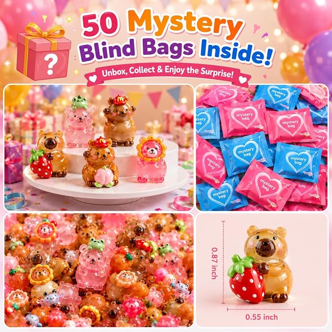 50 PCS Mystery Bag Mini Resin Capybara Blind Bags, Cute Glow in The Dark & Regular Capybara Figurines Surprise Box Toys for Kids, Tiny Collectible Party Favors, Cake Toppers, Phone Case Charms