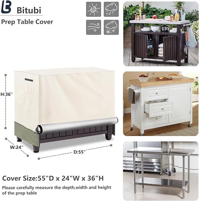 Bitubi Prep Table Cover with Split Zipper for 52 Inch Keter Unity XL Portable Outdoor Table, Heavy Duty Waterproof Fabric, Compatible with 52 Inch Kitchen Island Table, Beige