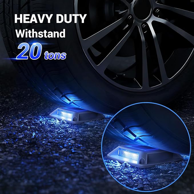 Solar Driveway Lights Outdoor 6 Pack, IP68 Waterproof Solar Powered Driveway Marker Deck Dock Lights for Steps Pathway Walkway Sidewalk Garden Yard Stair Marine (Blue)