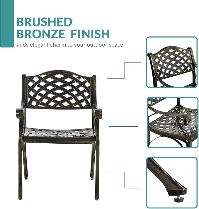 MEETWARM 5-Piece Outdoor Furniture Dining Set, All Weather Cast Aluminum Conversation Set Includes 4 Chairs and a 31.5” Square Table with 2.2" Umbrella Hole for Patio Garden Deck, Lattice Weave Design