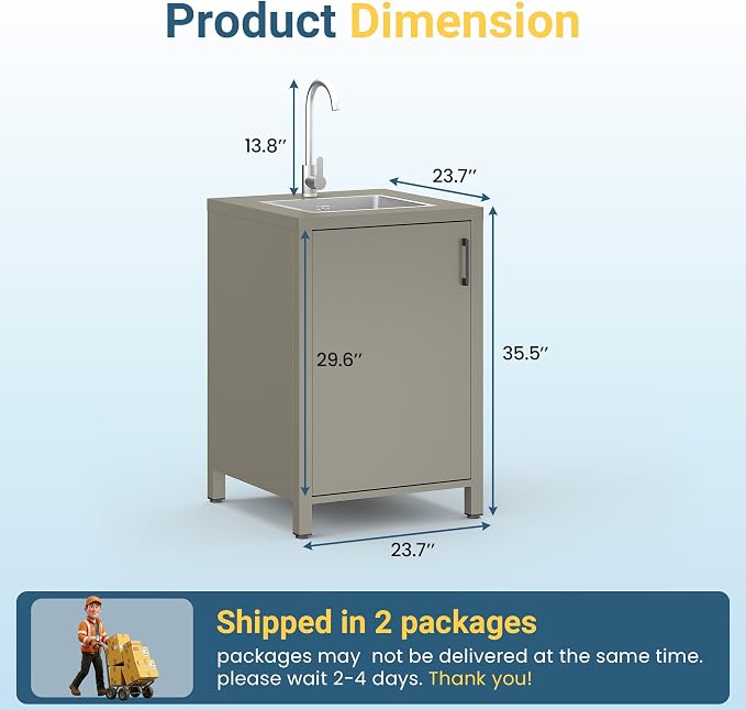 Wisteria Lane Outdoor Storage Cabinet with Stainless Steel Sink, Aluminum Modular Outdoor Kitchen, All Weather Kitchen Island with Sink Station for Patio, BBQ, Backyard