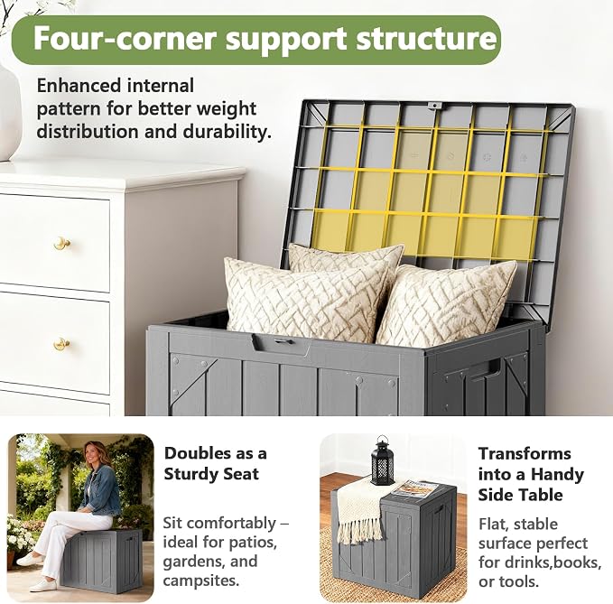 Outdoor Storage Box,30 Gallon Deck Box Outdoor Storage Bench Outside Waterproof Resin Storage Bench, Lockable Patio Cushions, Garden Tools Storage For Furniture, UV Resistant(Gray