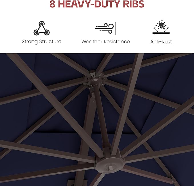 GENTEACO 10X10 FT Cantilever Umbrella, Large Offset Patio Umbrella with 6 Angle Tilts & 360° Rotation, Large Square Sun Umbrellas for Outdoor Patio Pool Deck Market, Navy Blue