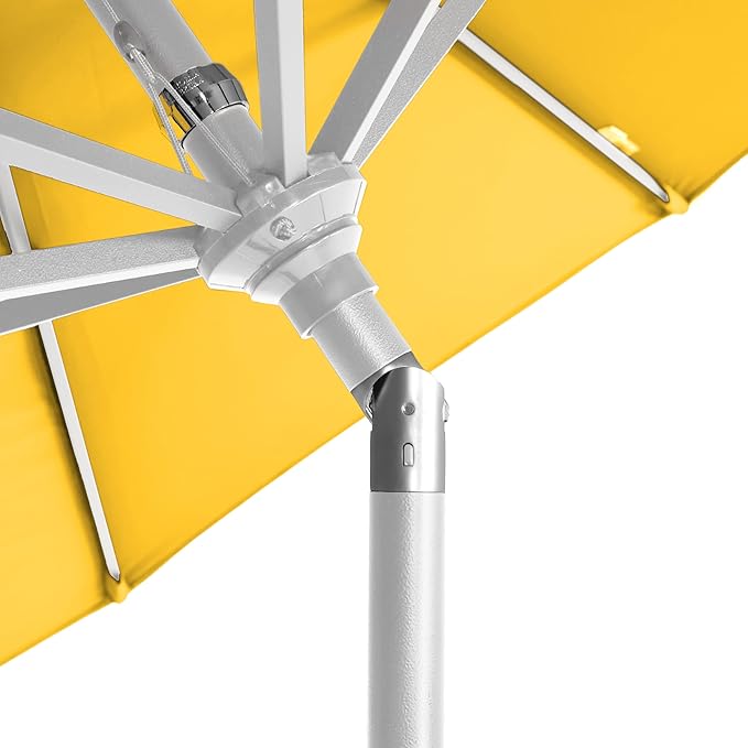 California Umbrella 12-Year-Non-Fading, 9Ft Premium Sunbrella Patio Umbrella, Hand-Crank, Button-Tilt, White Frame, Sunflower Yellow Fabric
